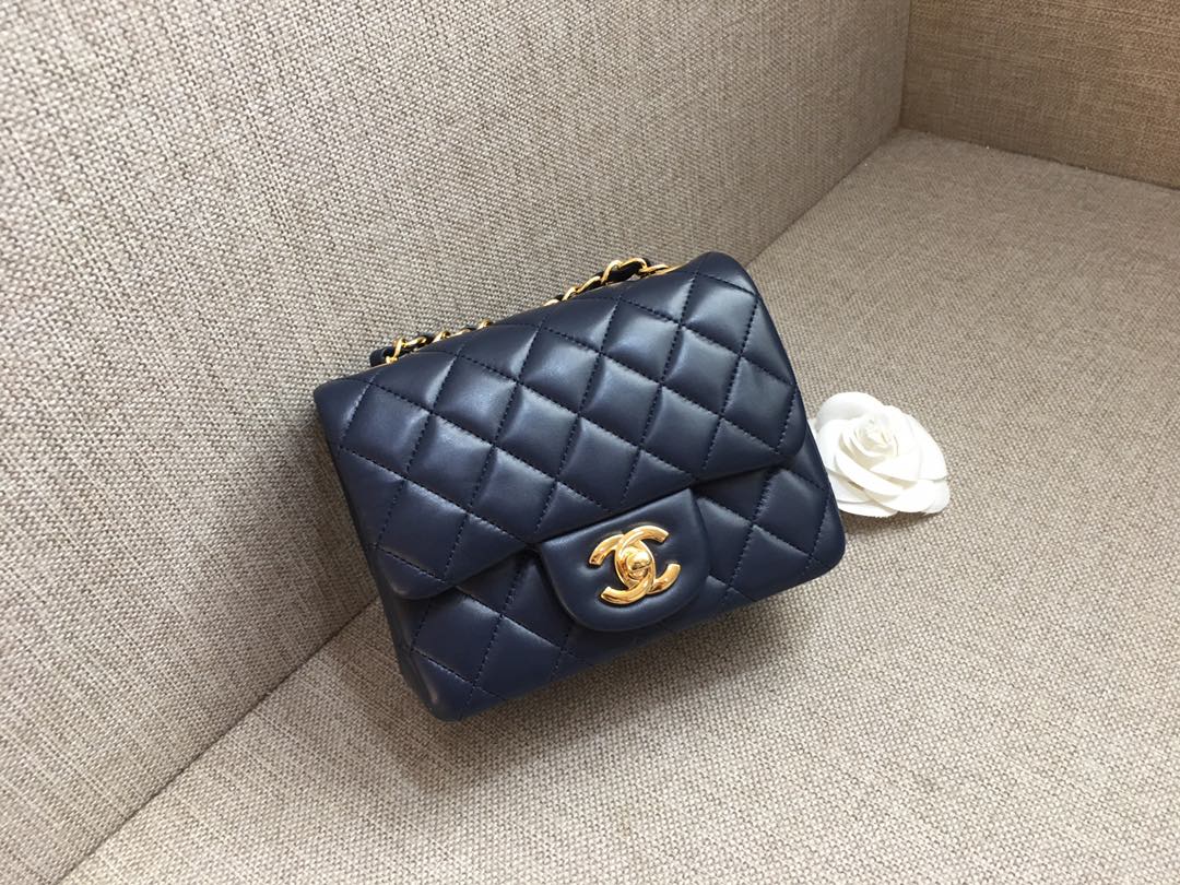 Mini Classic Flap Lambskin Bag A01115 Dark Blue/Gold